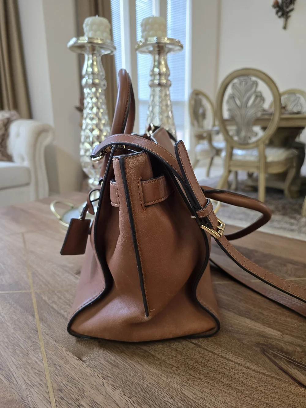 Brown Leather Satchel Handbag - Classic Women's Tote Michael  Kors